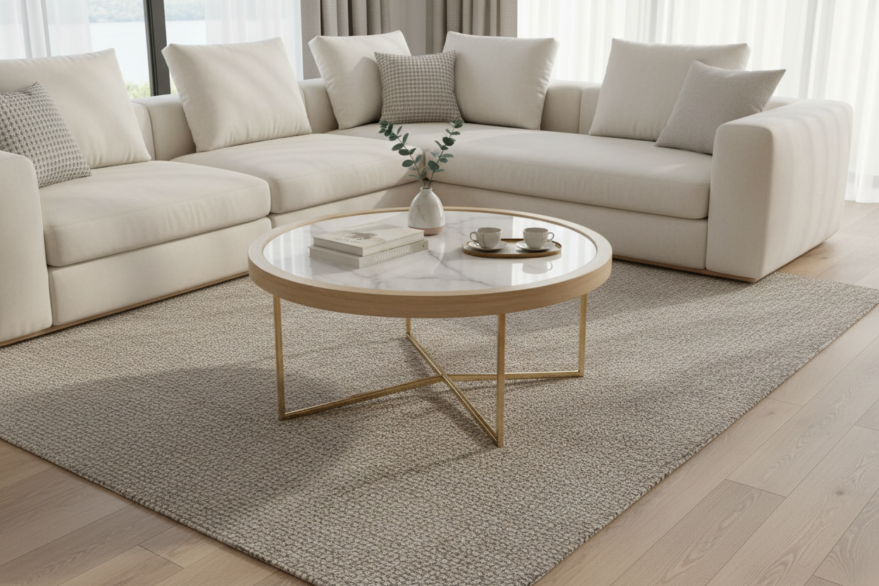 Modern Marble Top Coffee Table with Gold Legs