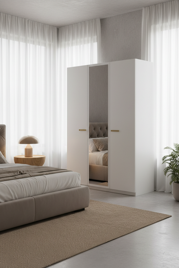 Modern 3-Door Wardrobe with Mirror Panel
