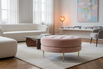 Luxury Round Velvet Ottoman with Gold Legs