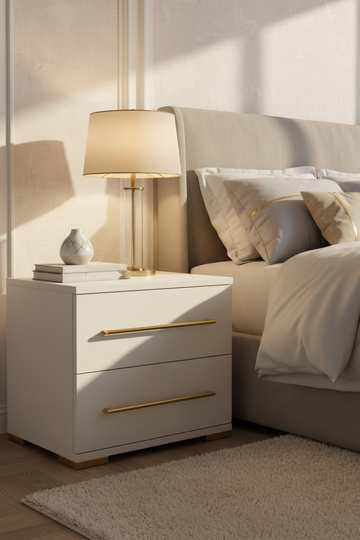 Modern 2-Drawer Nightstand with Gold Handles