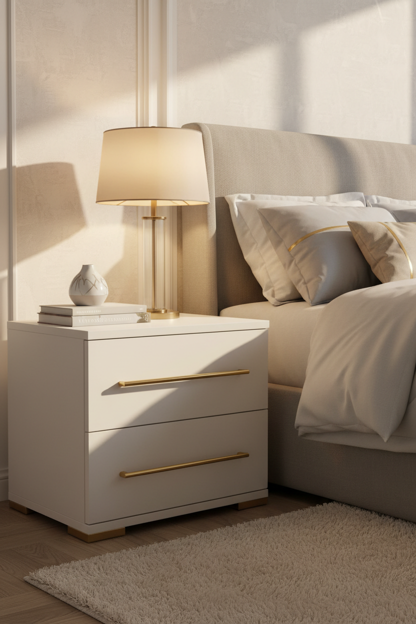 Modern 2-Drawer Nightstand with Gold Handles