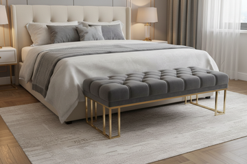 Tufted Velvet Bedroom Bench with Gold Legs