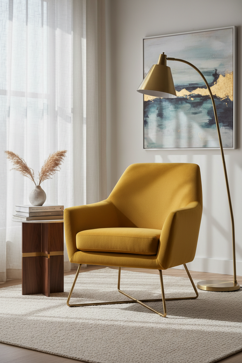 Luxury Velvet Accent Chair with Gold Legs