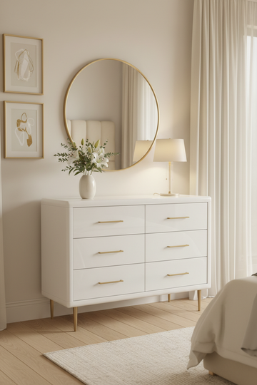 Modern 6-Drawer Dresser with Gold Handles